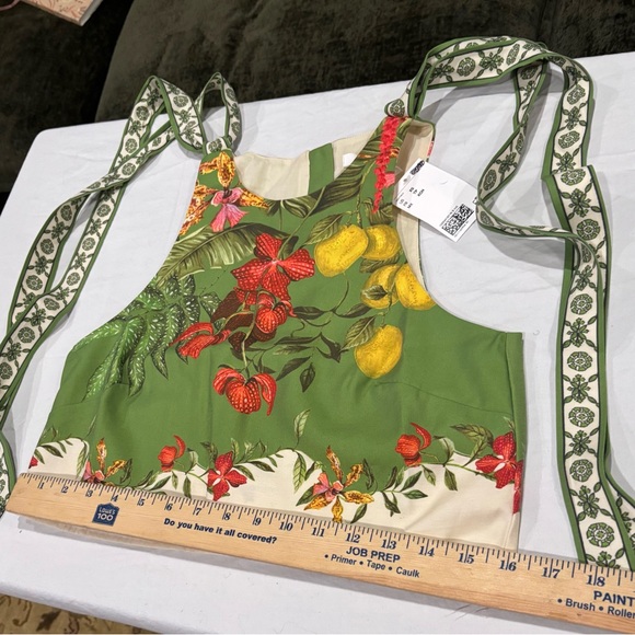 H&M SS26 Green Sleeveless Floral Tie Strap Cropped Top & Midi Wrap Skirt Size XS - Picture 12 of 15